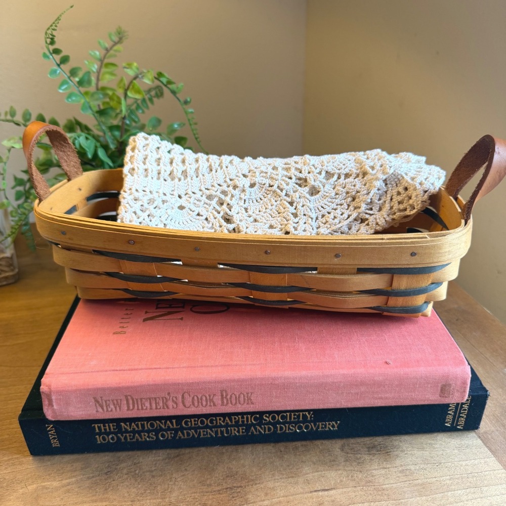 1998 Longaberger Small Market Basket Leather Handles Signed Handwoven USA